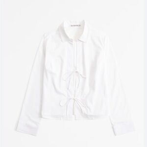 A&F Long-Sleeve Poplin Tie-Front Shirt XS